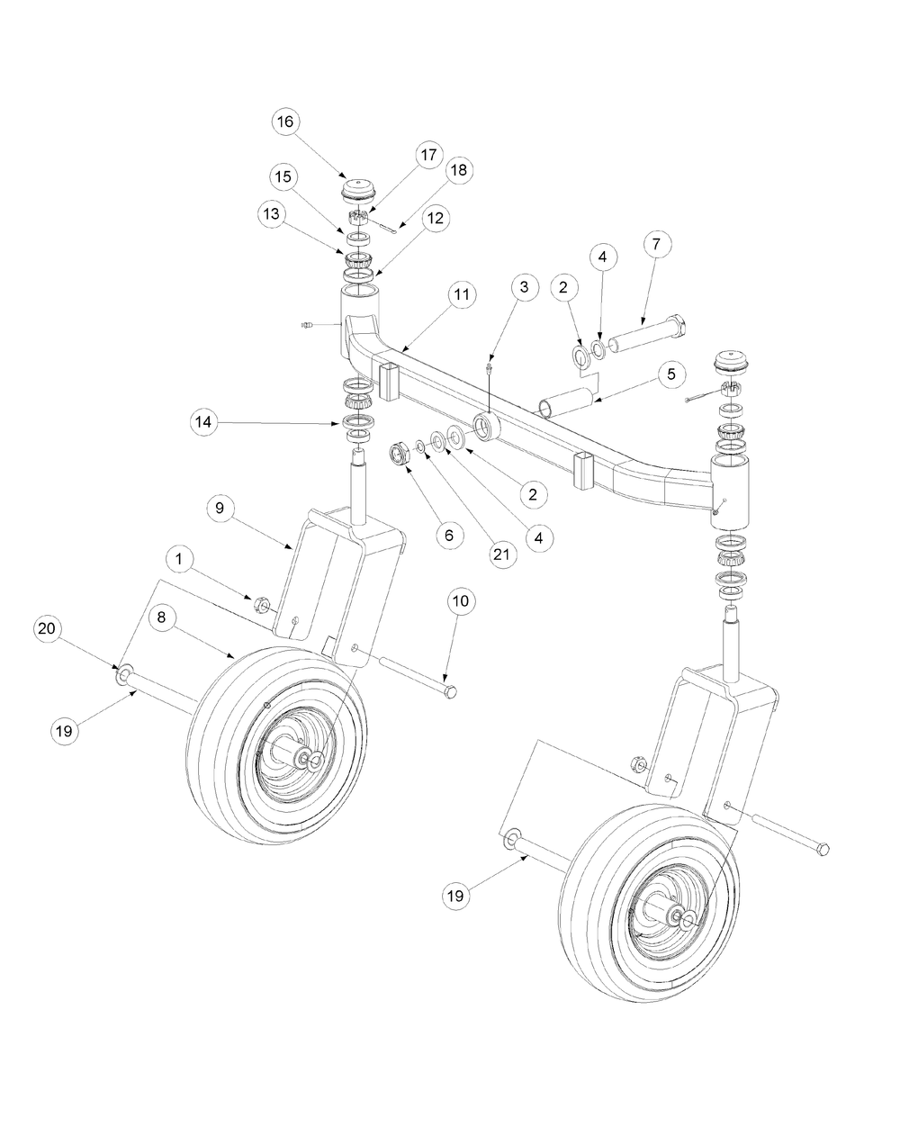 Front Caster Assembly Diagram and Parts List for M60-KW 53CB5D8X750-25-HP-OHV Cub Cadet Lawn Tractor